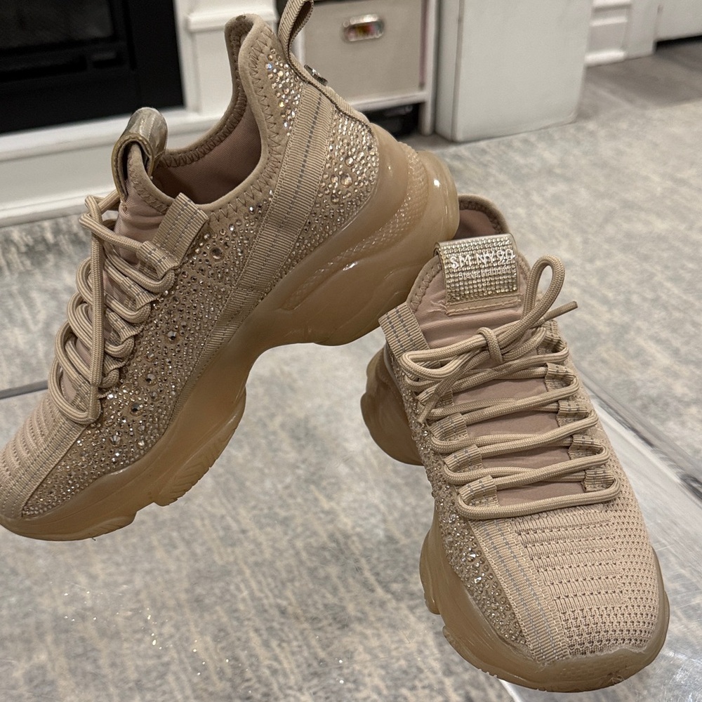 Steve Madden Tan Sneakers with Rhinestone Details